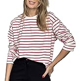 Jamron Women's Striped Long Sleeve Cotton T-Shirt Crewneck Pullover Daily Basic Tops