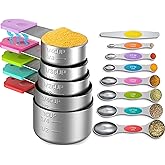 Minteem Magnetic Measuring Cups and Spoons Set, 5 Nesting Stainless Steel Measuring Cup Set with Easy to Read Markings, 7 Mag
