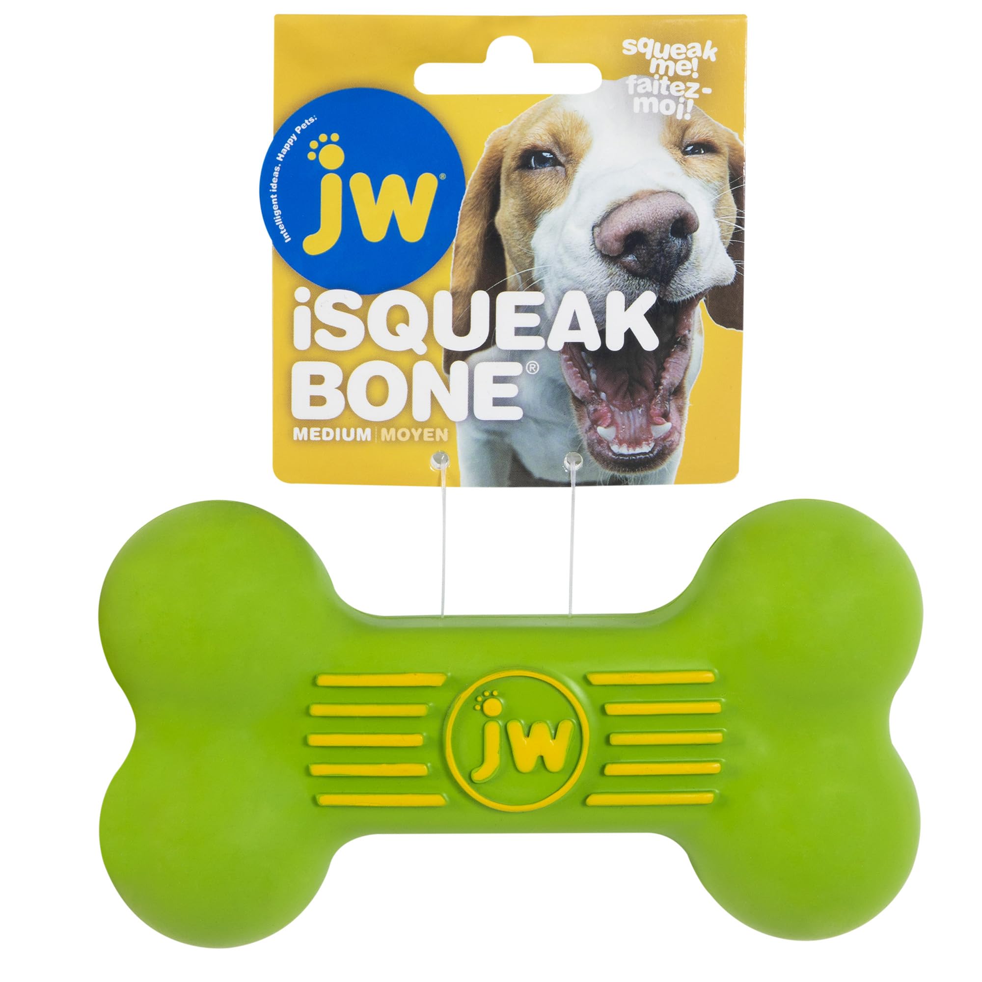 JW Isqueak Bone Medium By Squealing Thick Rubber Bones For Dogs, M