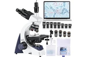 Woehrsh Microscope for Adults 40X-5000X Magnification Lab Grade with Dual Mechanical Stages and HD USB (Compound Microscope)