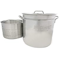 Bayou Classic 1124 1124-24-qt Stainless Stockpot with Basket, 24 quart, Silver