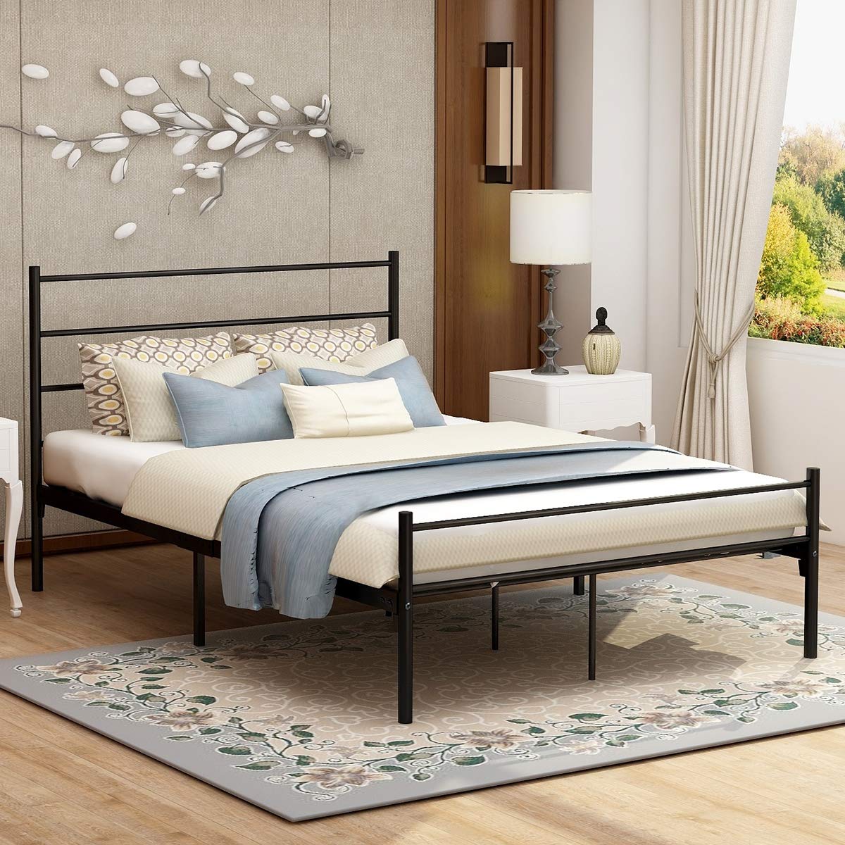 Modern Style Platform Metal Bed Frame Foundation Headboard Footboard
