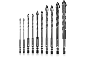 Masonry Concrete Drill Bit Set, Lytool 10Pcs Ceramic Tile Bits for Drill, Carbide Tip Hex Shank Bit for Brick, Tile, Wood, Glass, Plastic, Wall Mirror, Paver on Concrete or Brick Wall, 1/8" to 1/2"