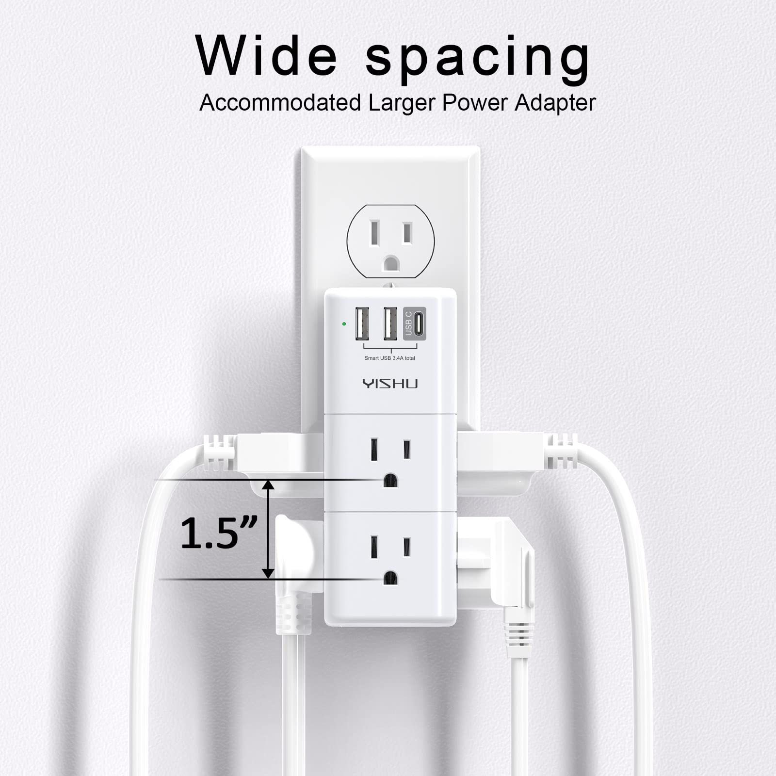 USB Multi Plug Outlet Extender - YISHU Surge Protector with Rotating Plug, 6 AC Plug Extender with 3 USB Ports, 3-Sided Swivel Power Strip Best Ideal Stocking Stuffers for Adults