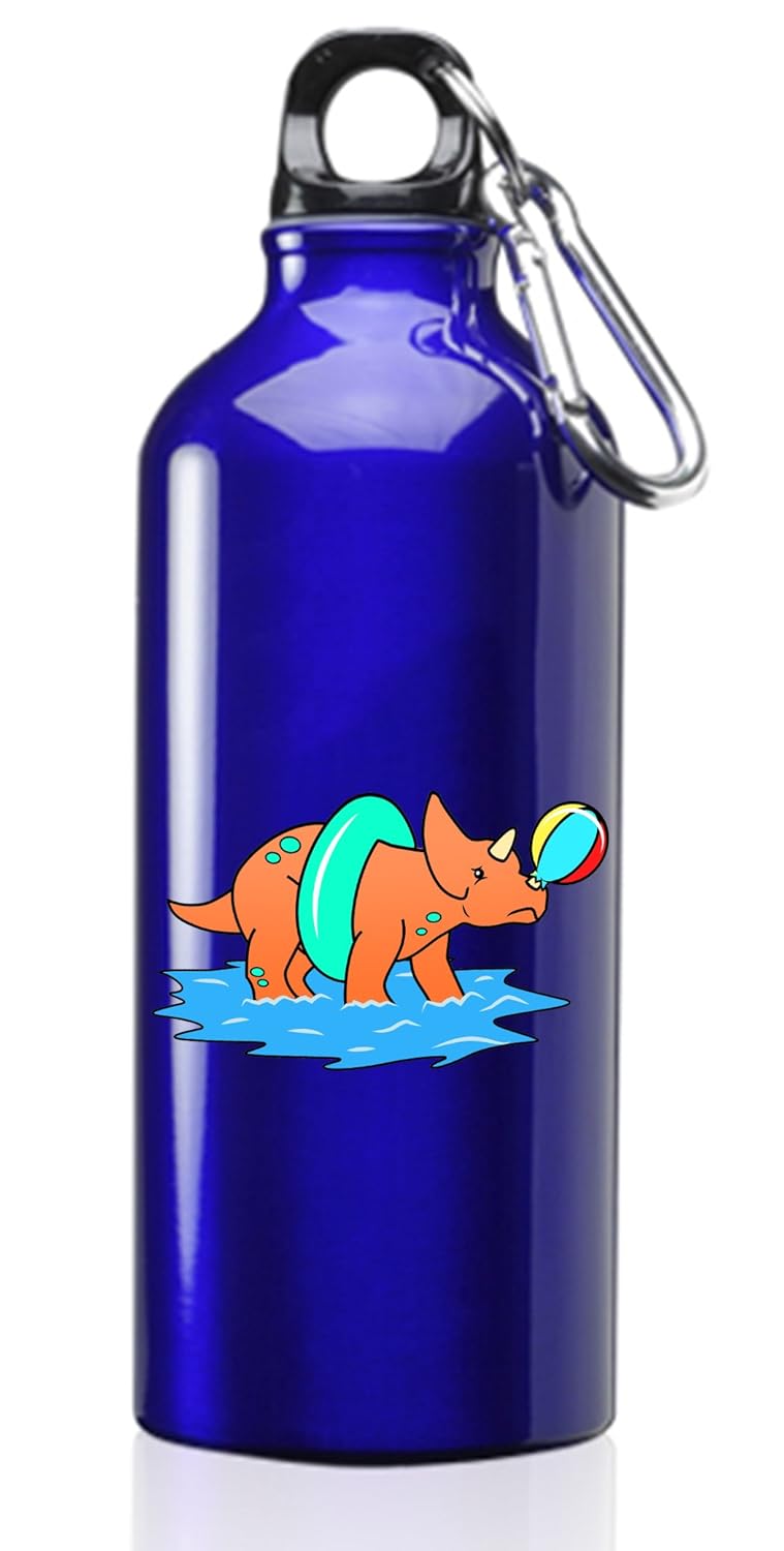 Hat Shark Triceratops Pops Beach Ball and Is Sad Ocean Fun Cute 3D Color Printed 17 oz Stainless Steel Water Bottle Blue