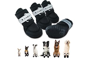 XIUGOU CARE Dog Shoes for Small, Medium and Large Dogs - Waterproof for Rainy Days, Fit for Winter Snow and Hot Summer Roads, with Anti-Slip Soles for Indoor Hard Floors (Black, Size 1)