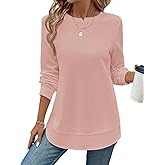 SweatyRocks Women's Casual Loose Fit Sweatshirts Waffle Pattern Lightweight Pullover Tunic Tops Fall Clothes