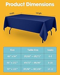 Niuara Navy Blue Fabric Rectangle Table Cloth - 6