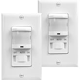 TOPGREENER Occupancy/Vacancy PIR Motion Sensor Light Switch, White, 2 Pack | CDS Sensor with Learning Function, No Neutral No Ground Wire, 200W Incandescent/150W LED Load, UL Listed, Wall Plate Included