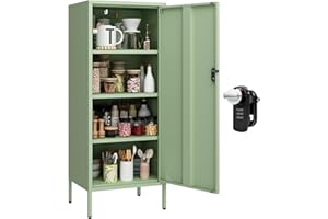 Steehoom Metal Cabinet Lockable Filling Cabinet Bathroom Storage Cabinet with 4 Tier Adjustable Shelves Green Locker for Home, School, Office, Pantry H49.21'' (Green)