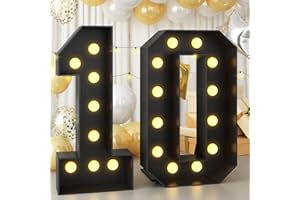 KAINSY Marquee Numbers 10 4ft Light up Numbers Black Large Number with Lights for 10th Birthday Party Decorations Giant LED Mosaic Frame Sign Letter 10 Cardboard Pre-Cut Foam Board Diy Anniversary Decor