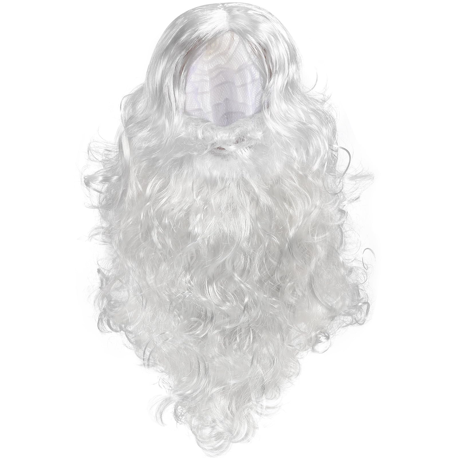 TOYANDONA Santa Wig and Beard Set: White Father Christmas Costume Wig for Adult - Elastic Hair Net & Adjustable Strap - Fancy Dress Up Accessory for Christmas, Holiday Events, Party Favor