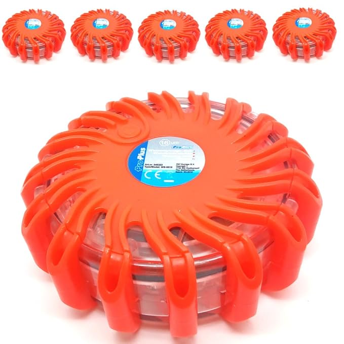 6 Stück ProPlus Warnblinkleuchte 16 LED Notfall-Lampe Magnet Warnblitzer + Varta Batterien