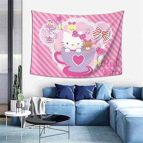 Amazon Co Jp ハローキティ タペストリー 壁掛け ポスター 背景布 壁飾り 家 リビングルーム ベッドルーム 部屋 おしゃれ 100 150cm ホーム キッチン