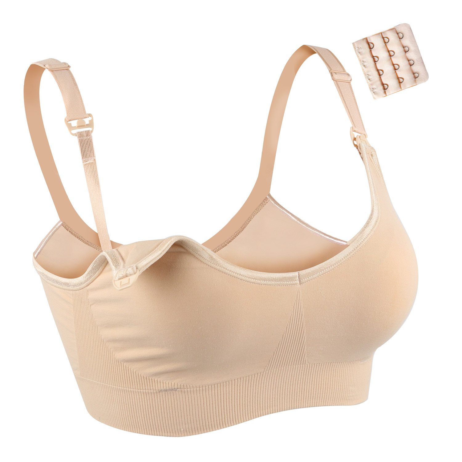 JOYNCLEON Seamless Maternity Nursing Bra for Women Breastfeeding Wireless Sleep Bra Full Cup with Extra Bra Extender (M, Beige)