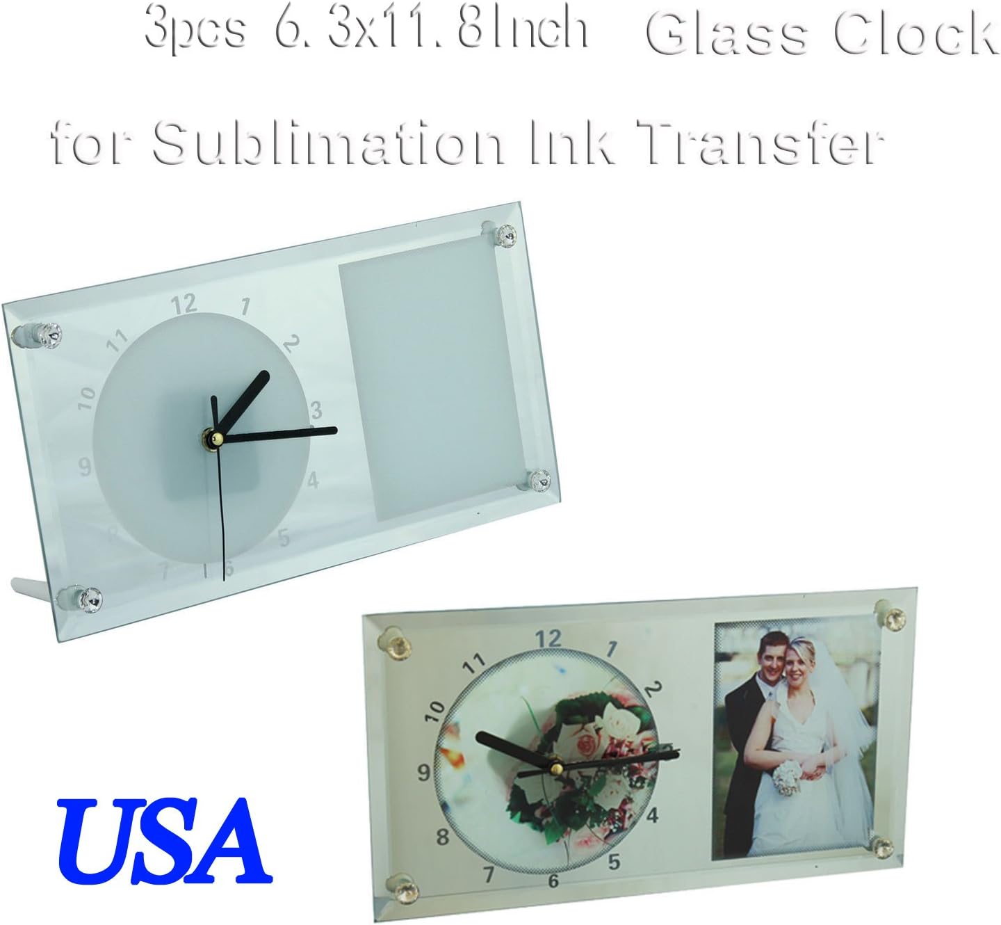 3pcs 6.311.8inch Blank Sublimation Glass Clock Printing Press Heating Transfer DIY