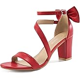 Reimferce Comfortable Block Heels for Women: 3.14" Stable Walk for Confidence on Wedding - Elegant Bow Ankle Strap & Cushioned Insole for Bride & Bridesmaids