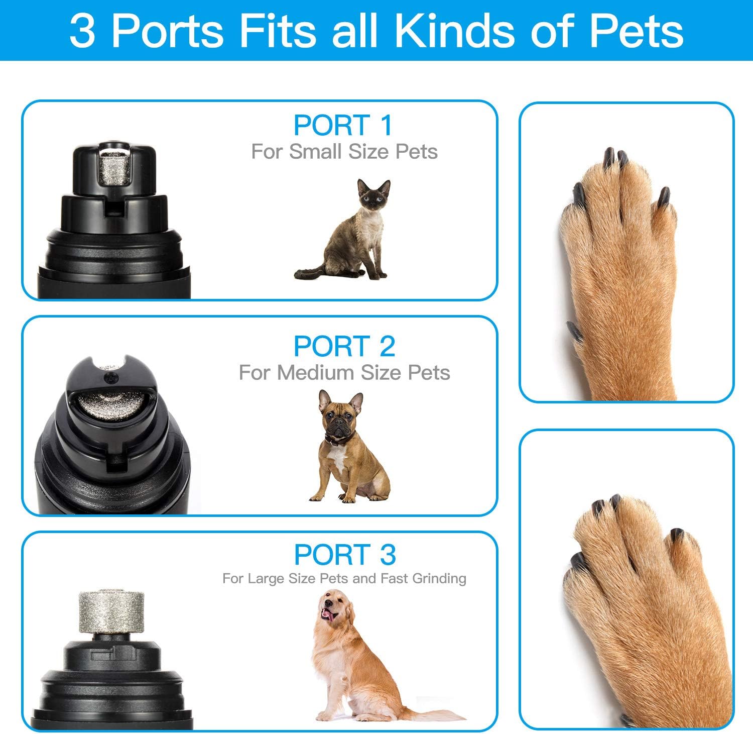 PettingPal Dog Nail Grinder | Stepless Speed Professional Dog Nail Trimmer with 20h Working Time | Rechargeable Electric Pet Nail Clipper | Noise-Free Nail File for Small Medium Large Dogs Cats Pets