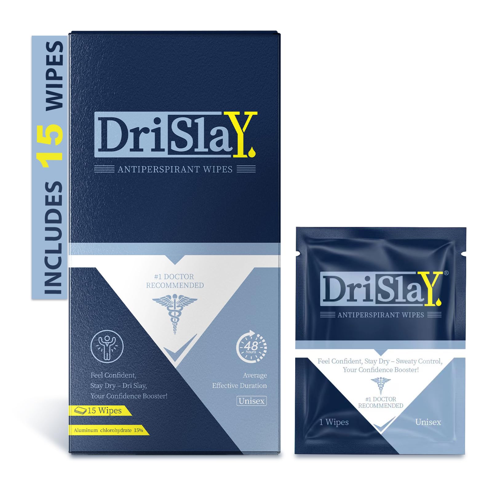 Photo 1 of DriSlay Antiperspirant Wipes Body Deodorant, Travel Size Wipes for Excessive Sweating & Hyperhidrosis, Average 48 Hours Protection, Pack of 15