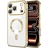 Hython Magnetic Clear for iPhone 17 Pro Max Case with Camera Lens Protector [Compatible with MagSafe] Plating Edge Slim Soft TPU Cover Protective Phone Case for iPhone 17 Pro Max 6.9", Gold