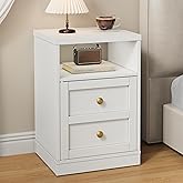RoyalCraft White Nightstand with Storage Shelf and Door, Faux Two-Drawer Design Side Table, Modern Night Stand for Bedroom Dorm, Wood End Table for Small Spaces