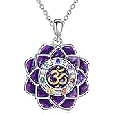 Vadmans Chakra Necklace Sterling Silver Purple Lotus Pendant Yoga Lotus Jewelry Gift for Women