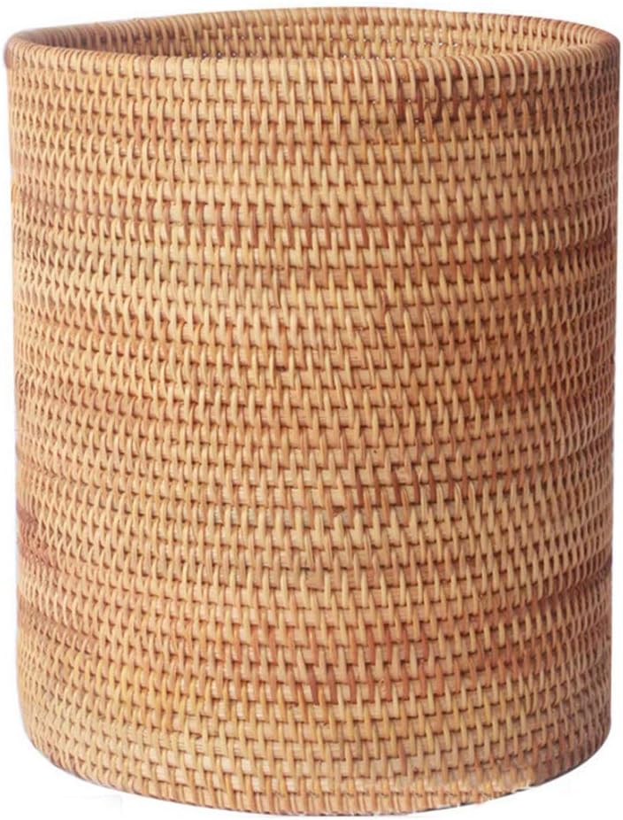 VECANCE Upscale Handwoven Woven Rattan Round Waste Basket Paper Wastebaskets Storage Basket Rubbish Bin for Your Home Office (20x20CM)