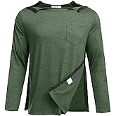 Deyeek Men's Post Shoulder Surgery Recovery Shirts Full Tear Away Long Sleeve Snap Chemo Port Access Shirt