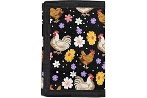 Dolyues Chicken Flower Trifold Wallet Rooster Kids Wallet for Girls Canvas Outdoor Sports Wallet for Ages 9-12 Birthday Gifts