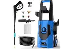 FIOCCO Electric Pressure Washer, 4800PSI Max 3.1 GPM Portable Power Washer with 35FT Cord, 20FT Hose, 4 Quick Nozzles, Foam Cannon High Power Washers Electric Powered for Car, Garden, Patio, Blue