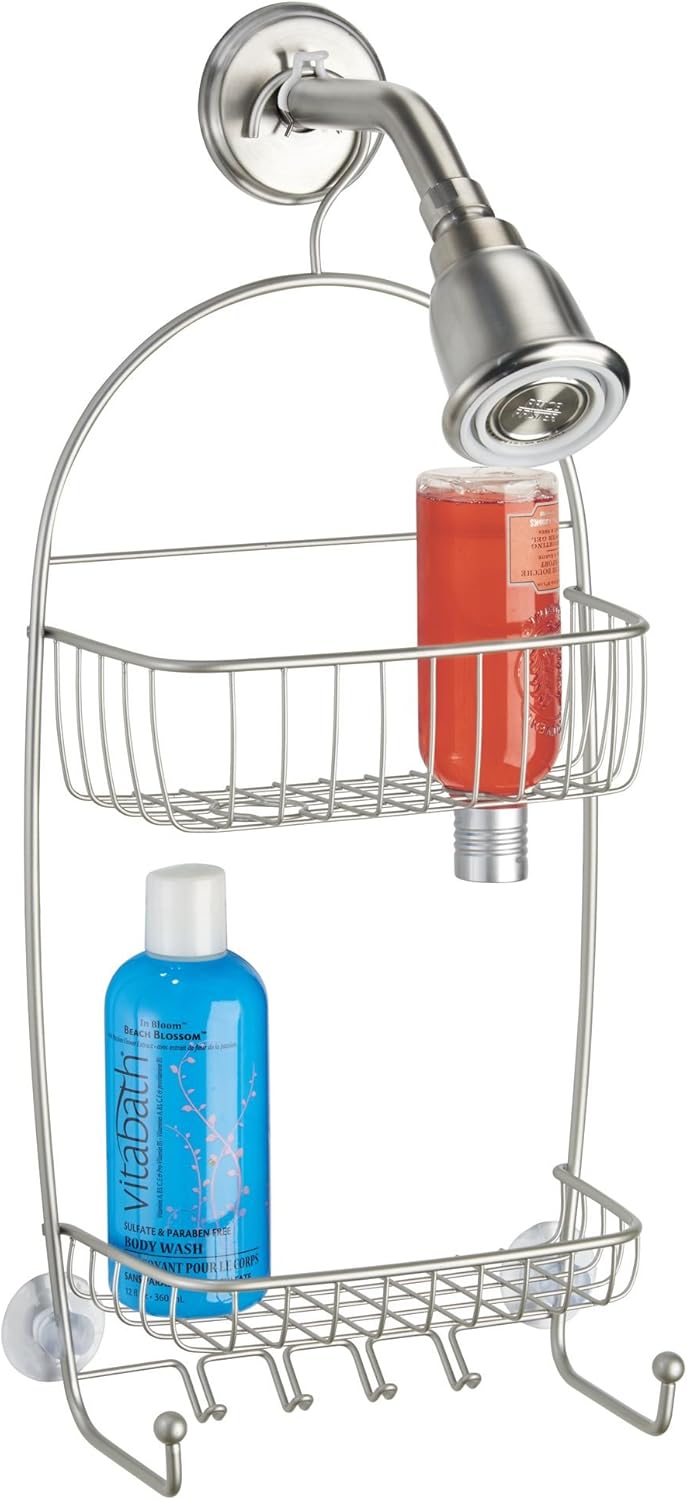 mDesign Hanging Shower Caddy Organizer with Hooks and