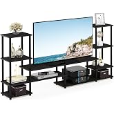 Furinno Turn-N-Tube Wide Open Frame TV Stand, Black Espresso | for TV up to 48 Inch, 4-Tier Side Shelf Storage, Entertainment Center, TV Console, for Living Room, Bedroom