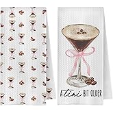 OVAcational Coquette Pink Bow Espresso Martini Kitchen Towels, Gifts for Martini Lovers Hand Towels for Bathroom, Cocktail Lover Gifts Dish Tea Towel for Kitchen Bar Cart, 16x24 Inch Set of 2