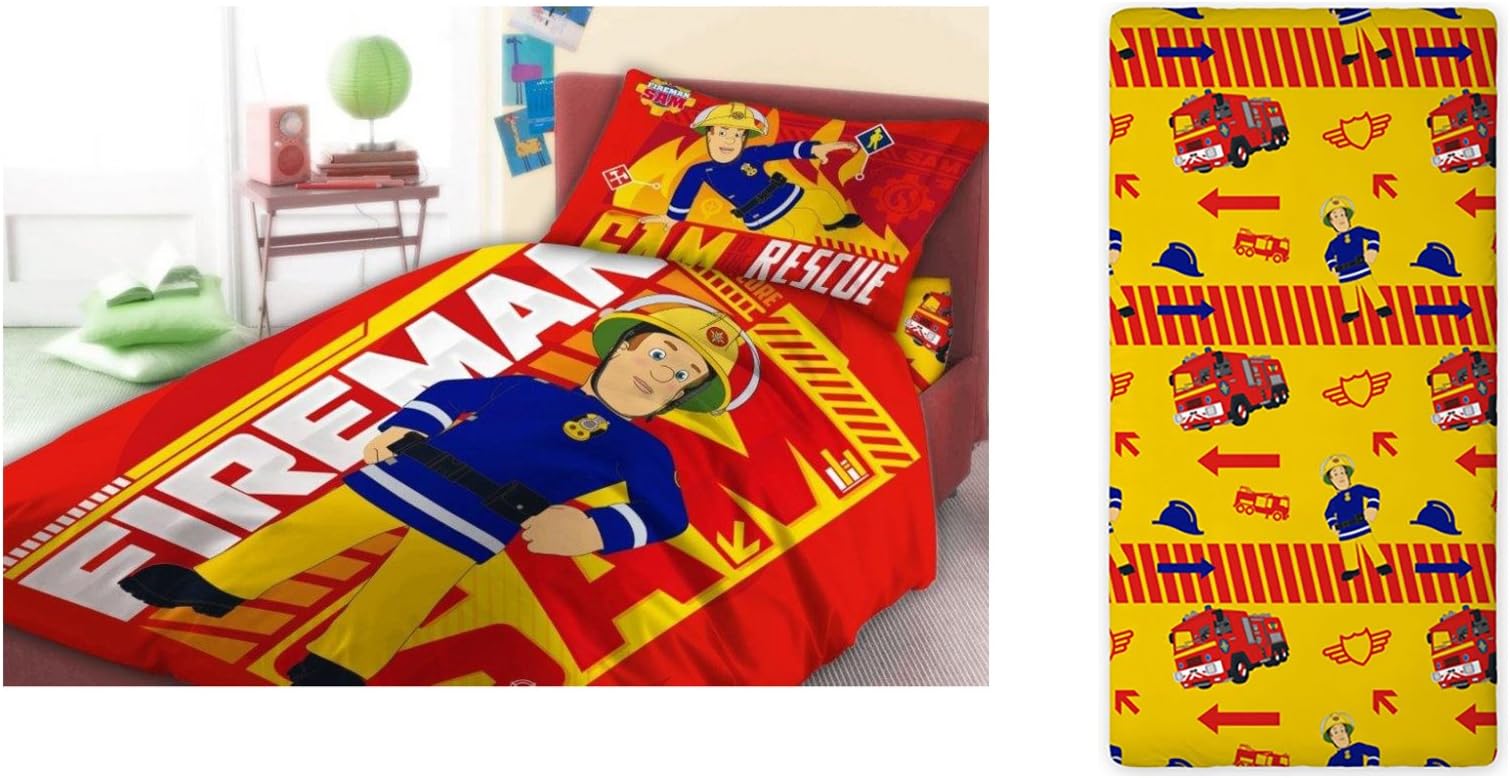 Fireman Sam Duvet Cover Fitted Sheet And Pillowcase Fireman
