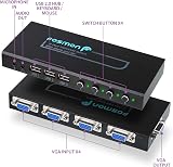 Fosmon 4-Port VGA KVM Switch 2048x1536 HD 3 USB Hubs Audio Keyboard Mouse view 3
