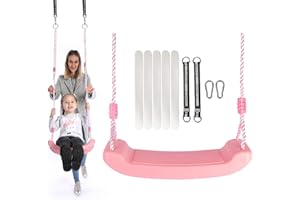 KEXIKELE Plastic Swing Seat,Kids Swing Seat with 6.6ft Adjustable Rope and 2 Carabiners, Swings Pro with Non Slip Tape for Backyard Playground Indoor Outdoor (Pink)