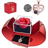 IWZDH Preserved Red Rose with Necklace Romantic Gift for Mom, Grandma, Friends - Birthday, Anniversary Keepsake