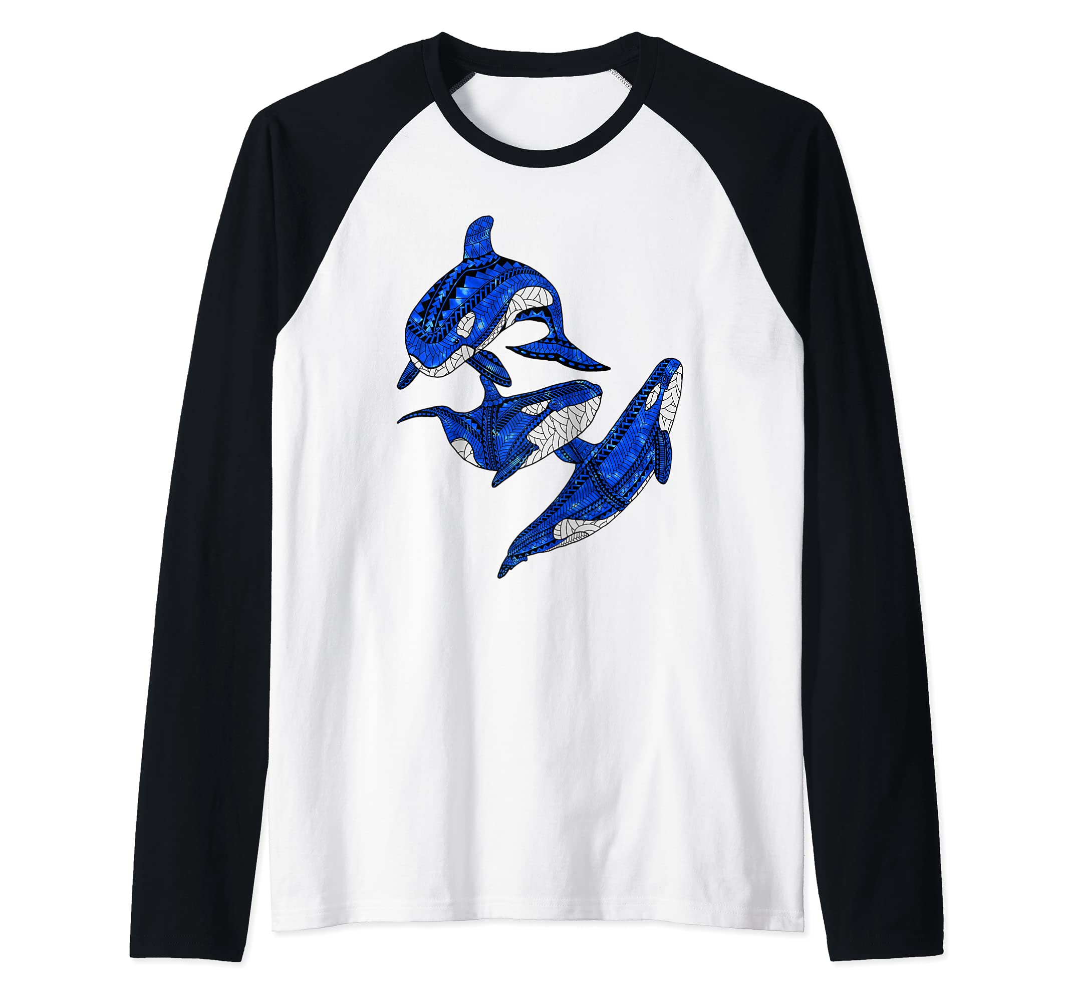 Tribal Orca Killer Whales Raglan Baseball Tee
