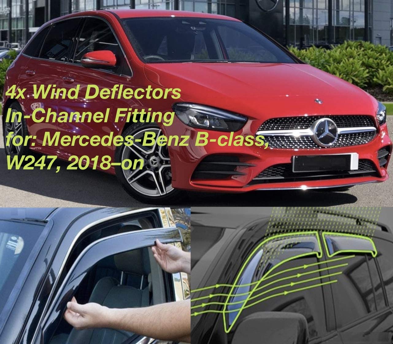 Set of 4 Wind Deflectors made for Mercedes Benz B-class W247 2018 2019 2020 2021 2022 Side Door Window Rain Guard Sun Visor Acrylic Glass PMMA
