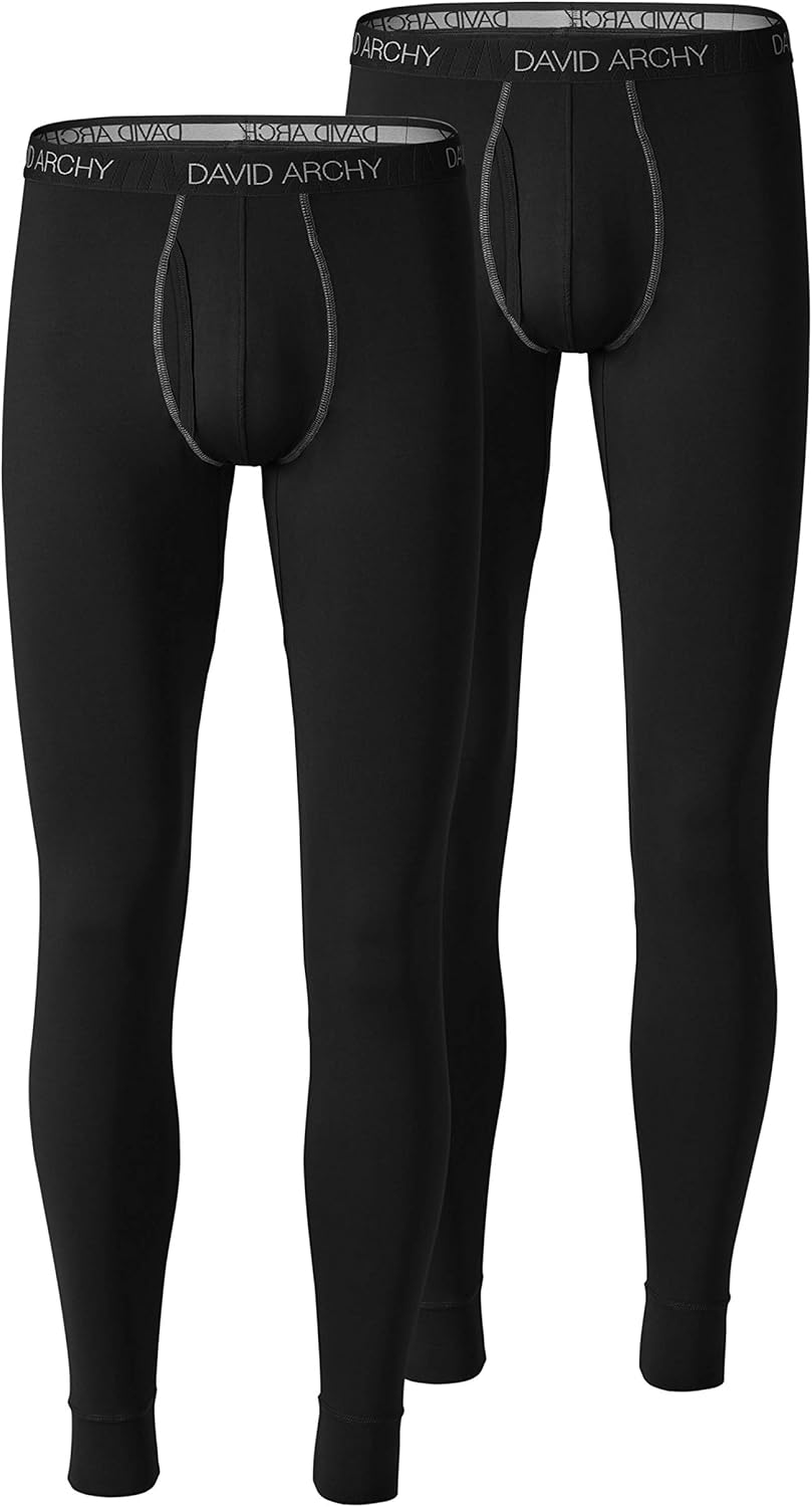 DAVID ARCHY Men's 2 Pack Thermal Underwear Pants Ultra Soft Brushed Thermal Bottoms Long Johns Quick Dry Base Layer Leggings at  Men’s Clothing store