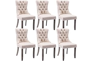 Virabit Tufted Dining Chairs Set of 6, Velvet Upholstered Dining Chairs with Nailhead Back and Ring Pull Trim, Solid Wood Dining Chairs for Kitchen/Bedroom/Dining Room (Beige)
