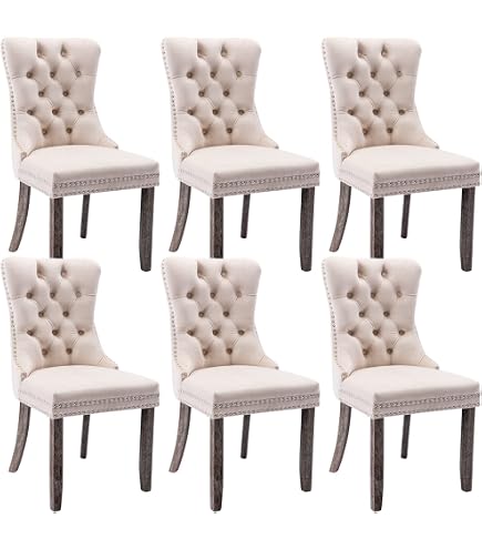 Systemkenji Velvet Dining Chairs Set Of 4 - Modern Upholstered Chairs With Metal Legs, Beige, 300 Lb Capacity - View #5