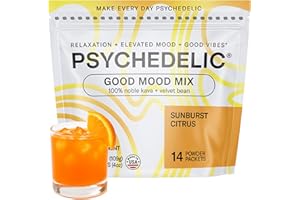 PSYCHEDELIC WATER Calming Kava Drink Mix - Kava kava flavored drink mix - Easy Open Single-Serving - Flavored Kava - Mucuna Pruriens - Stevia - Adaptogen Mocktails - 14 Sticks - Sunburst Citrus