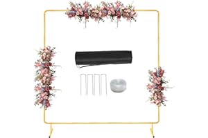 PARSEBIO Metal Wedding Arch Backdrop Stand for Parties 6.6FT Gold Balloon Square Arch Square Frame Kit Pipe and Drape Stand Floral for Ceremony, Wedding, Baby Shower, Birthday Party, Flower Wall Decoration