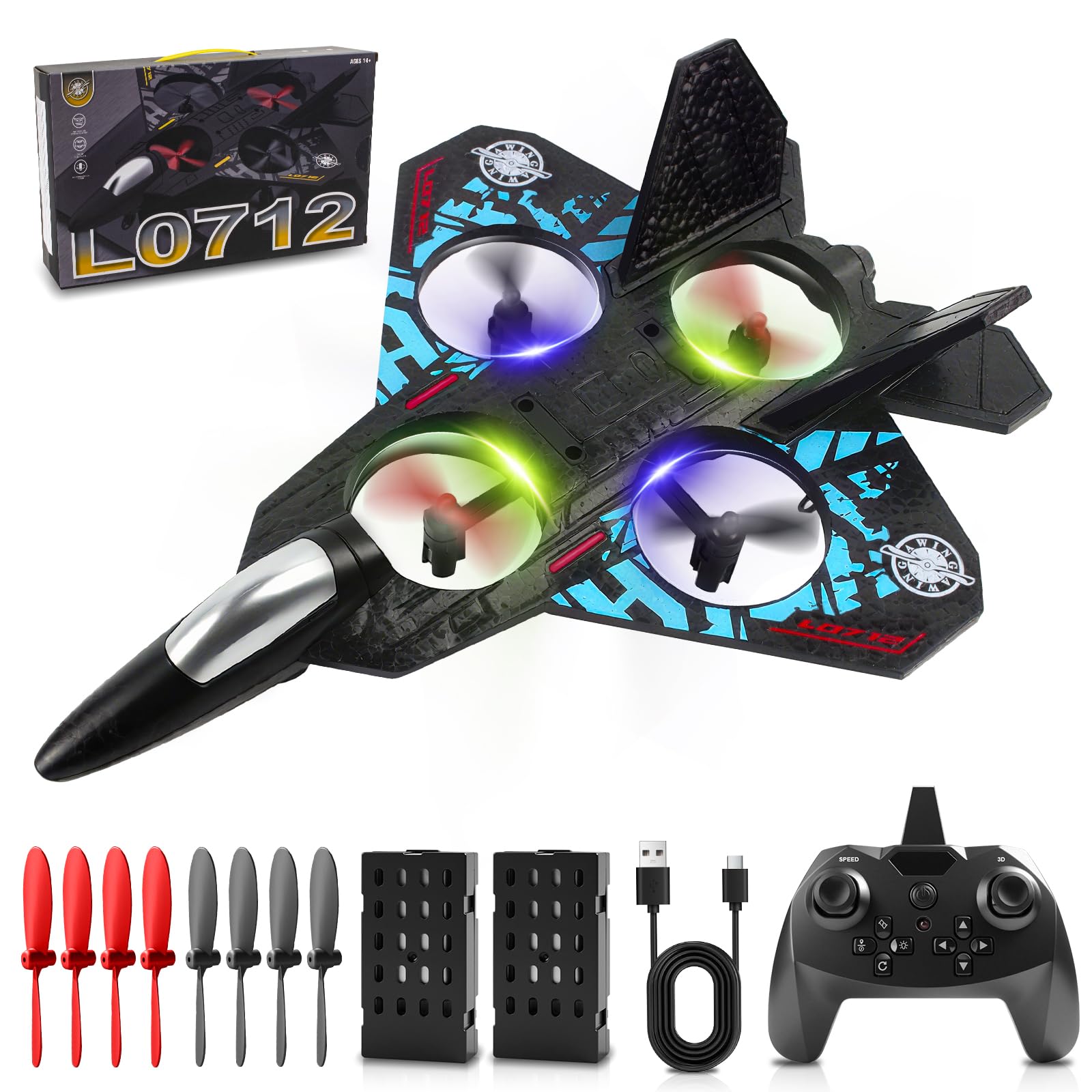 Afenau RC Plane, 2,4 GHz Remote Control Plane with 2 Batteries, 360° Surround Remote Control Airplane with LED, 6-Axis Gyro RemoteControl Aeroplane for Kids Adults Beginners (Blue)