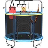 60" Trampoline for Kids,5FT Adjustable for Toddler Trampoline with Enclosure Net,Trampolines Indoor/Outdoor with Basketball Ball& Toys for Boys & Girls