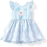 Disney Frozen Elsa Princess Cinderella Ariel Jasmine Rapunzel Baby/Toddler Dress, Ruffle Long-Sleeve Mesh Overlay Tulle Dress