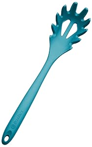 StarPack Basics XL Silicone Pasta Fork (13.5"), High Heat Resistant to 480°F, Hygienic One Piece Design, Spaghetti Strainer & Server Spoon (Teal Blue)
