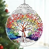 SUNQEBO Tree of Life Stained Glass Ornament, Crystal Ornaments for Christmas Tree Decorations, Holiday Presents Idea, Car Hanging Ornaments, Car Charm, Mirror Accessories