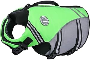 VIVAGLORY Sports Style Dog Life Jacket with Adjustable & Durable, Extra Flotation Swim Life Vest with Secure Fastening System for Large Dogs, Bright Green